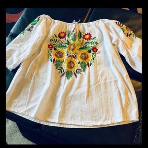 Mexican Sunflower Embroidered Blouse Plus Size